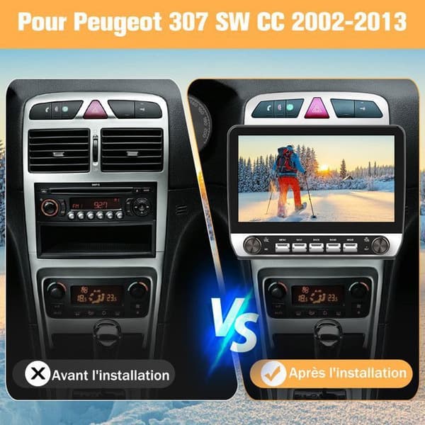 AWESAFE Autoradio Android 13 för Peugeot 307 307CC 307SW (2002-2013) 2Go+64Go 10'' Pekskärm med knappar Carplay Android Auto