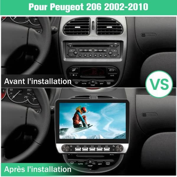 AWESAFE Autoradio Android 13 för Peugeot 206 (2002-2010) 2Go+64Go 10'' Pekskärm med knappar Carplay Android Auto WiFi