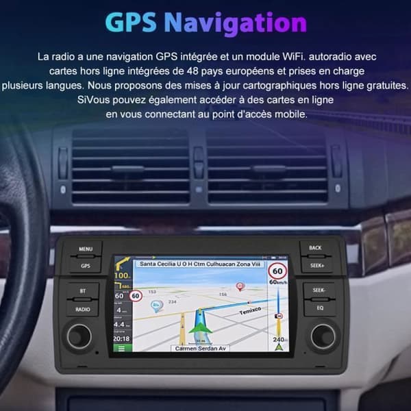 Junsun Autoradio Android 13 2Go+64Go för BMW E46 Rover 75 MG ZT Carplay Android Auto med 7'' Pekskärm GPS Bluetooth WiFi