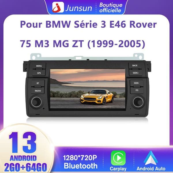 Junsun Autoradio Android 13 2Go+64Go för BMW E46 Rover 75 MG ZT Carplay Android Auto med 7'' Pekskärm GPS Bluetooth WiFi