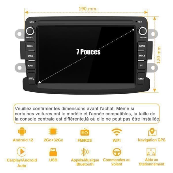 Junsun Autoradio Android 13 2Go+32Go för Renault Dacia Duster Sandero Captur Lodgy Symbol Logan 7" Skärm Carplay Android Auto GPS