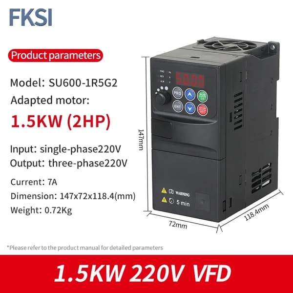 VFD Inverter 0,75kW-2,2kW, Enkeltfaset Indgang, Trefaset Udgang,2,2 kW-220V 1-3F