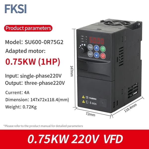 VFD Inverter 0,75kW-2,2kW, Enkeltfaset Indgang, Trefaset Udgang,2,2 kW-220V 1-3F