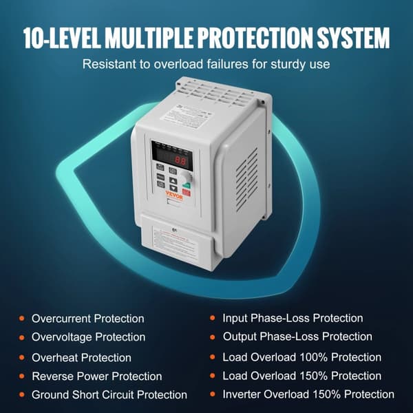 VEVOR 2.2KW VFD Inverter, 3HP Motorhastighedsregulator, 220V 3-faset output