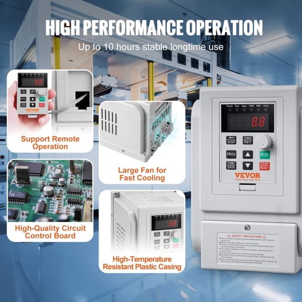 VEVOR 2.2KW VFD Inverter, 3HP Motorhastighedsregulator, 220V 3-faset output