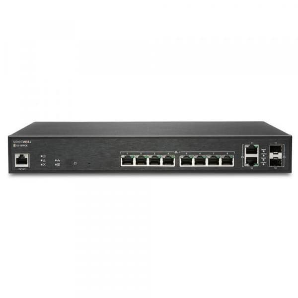 SonicWall Switch SWS12-10FPOE - Switch - Managed - 10 x 10/100/1000 (PoE+) + 2 x Gigabit SFP - stationär - PoE+ (130 Svart