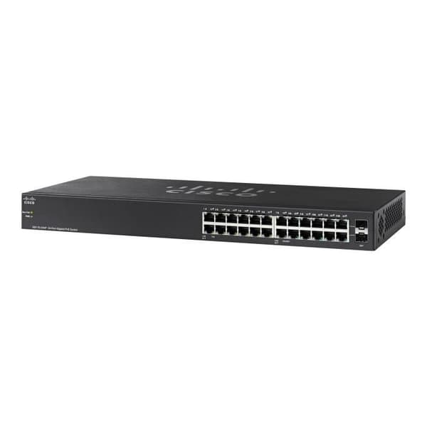 Cisco Small Business SG112-24 - Switch - ohanterad - 24 x 10-100-1000 + 2 x Combo Gigabit SFP - Rackmonterbar- USED Svart
