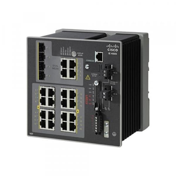 Cisco Industrial Ethernet 4000 Series Managed Switch 16 x 10-100 + 4 x Combo Gigabit SFP DIN Rail Mount DC-ström- USED Svart