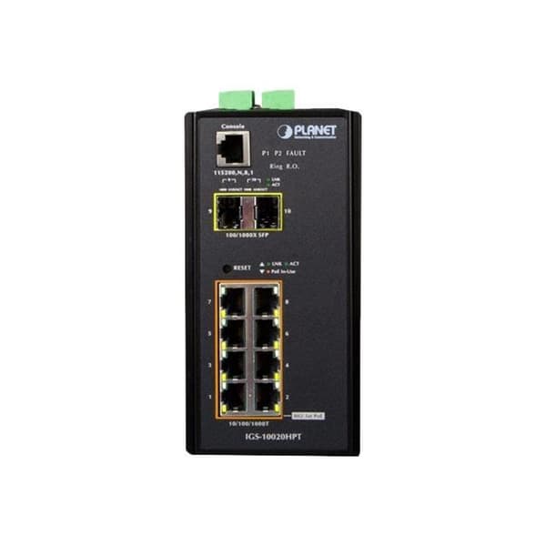 PLANET IGS-10020HPT Managed C2+ Switch 8 x 10-100-1000 (PoE+) + 2 x Gigabit SFP DIN-skenafäste, väggfäste PoE+...