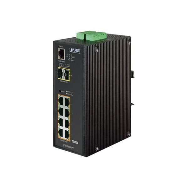 PLANET IGS-10020HPT Managed C2+ Switch 8 x 10-100-1000 (PoE+) + 2 x Gigabit SFP DIN-skenafäste, väggfäste PoE+... Svart, Vit