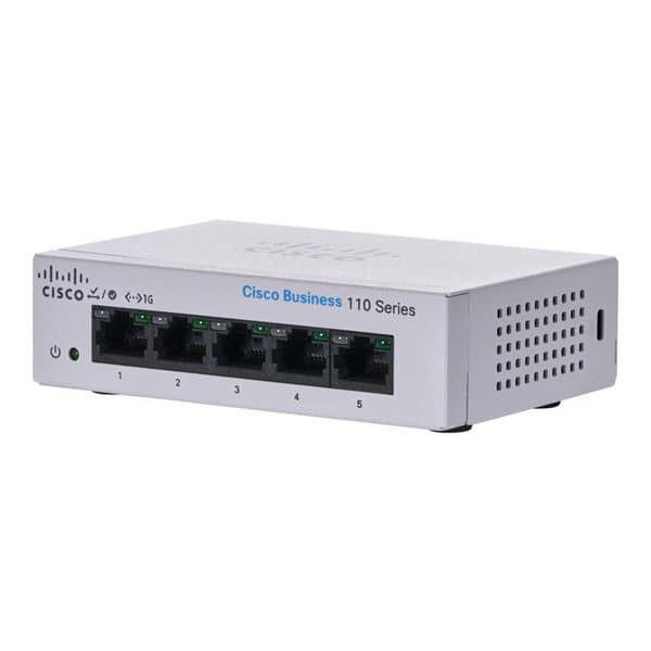 Cisco® Business CBS110-5T-D Unmanaged Switch | 5 GE-portar | Kontor | Strömförsörjning Extern | Begränsad livstidsgaranti Grå