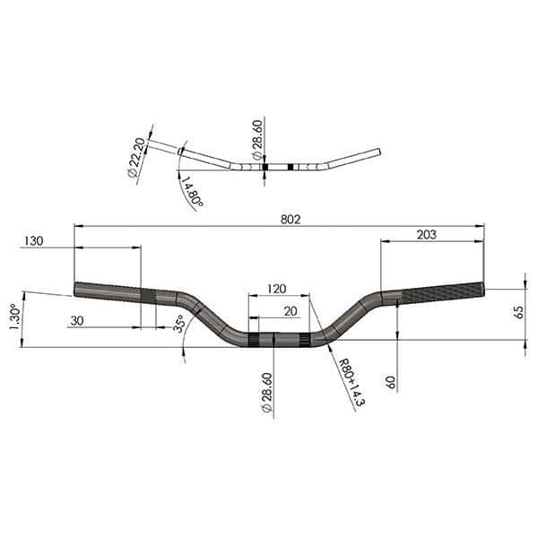 motocross styre anodiserad aluminium Fatbar diam 28,6mm