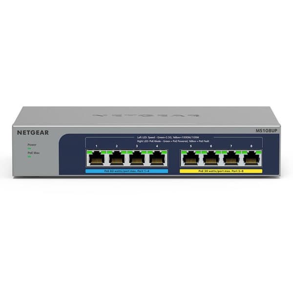 NETGEAR Plus MS108EUP - Switch - Managed - 4 x 100/1000/2,5G (PoE++) + 4 x 100/1000/2,5G (PoE+) - stationär, väggfäste - Po