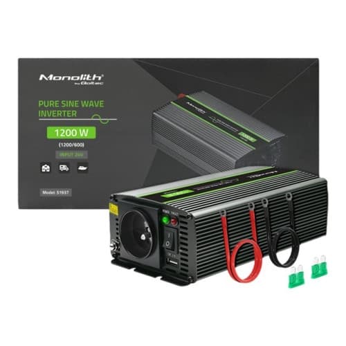 Qoltec Monolith - DC-AC-omriktare - ren sinusvåg - 1200 Watt Svart