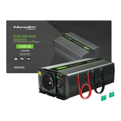 Qoltec Monolith - DC-AC-omriktare - ren sinusvåg - 600 Watt Svart