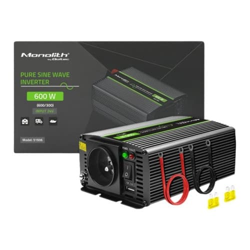 Qoltec Monolith - DC-AC-omriktare - ren sinusvåg - 600 Watt Svart