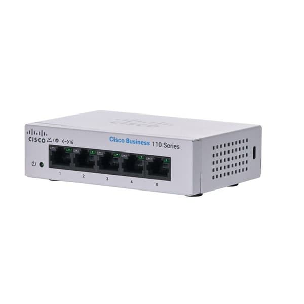 Cisco® Business CBS110-5T-D Unmanaged Switch | 5 GE-portar | Kontor | Strömförsörjning Extern | Begränsad livstidsgaranti Grå