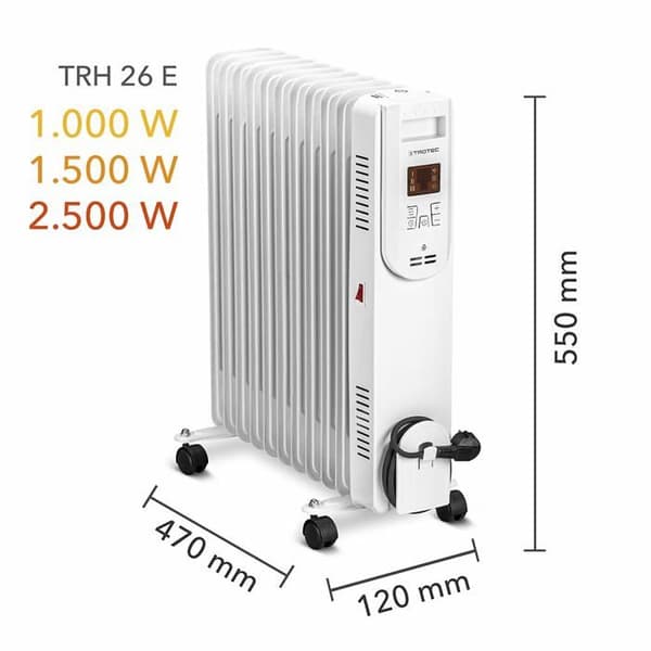 TROTEC TRH 26 E oljebadsradiator - Värme - 2500 W - 3 steg - Termostat