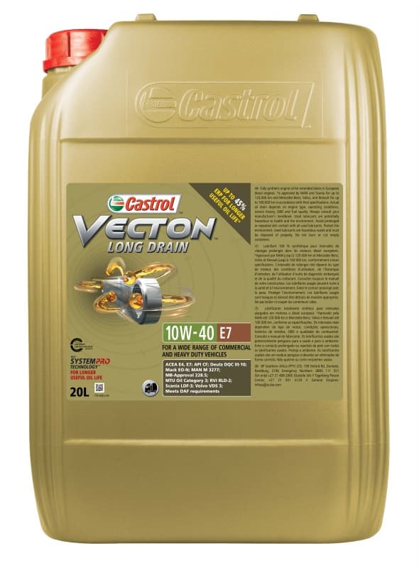 CASTROL OLIE 10W40 20L VECTON LANGT DREJNINGSTIDER E7 / 228.5 / M 3277 / RLD-2 / VDS-3 / E4/E7 / LASTBILER