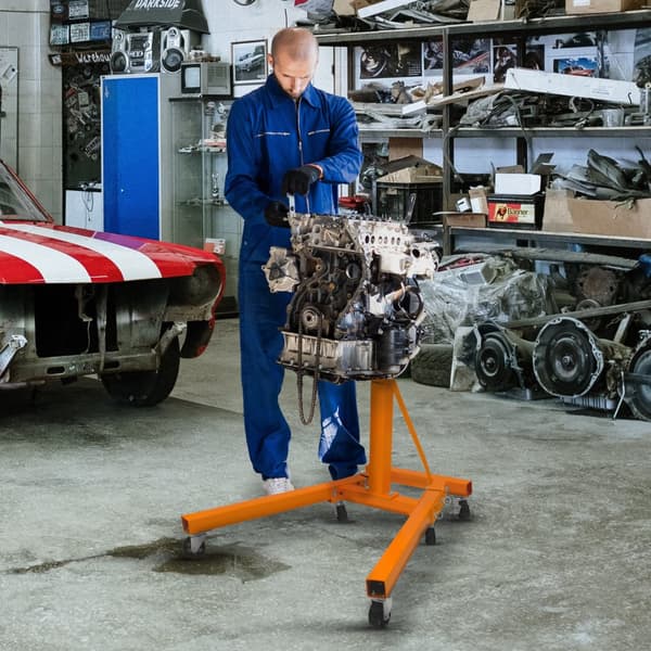 Motorstativ 900kg 2000LBS Lastkapacitet Hopfällbara Ben Svängbar 810mm Arbetshöjd 2 Bromsar 4 Monteringsarmar Professionell för Garage och Verkstad