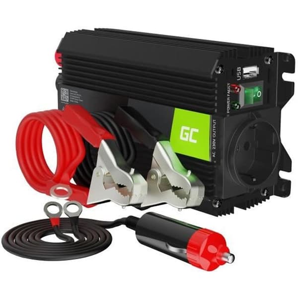 Spänningsomvandlare - Green Cell - 300W/600W - Sinusformad - Universal - Resor, Camping Svart
