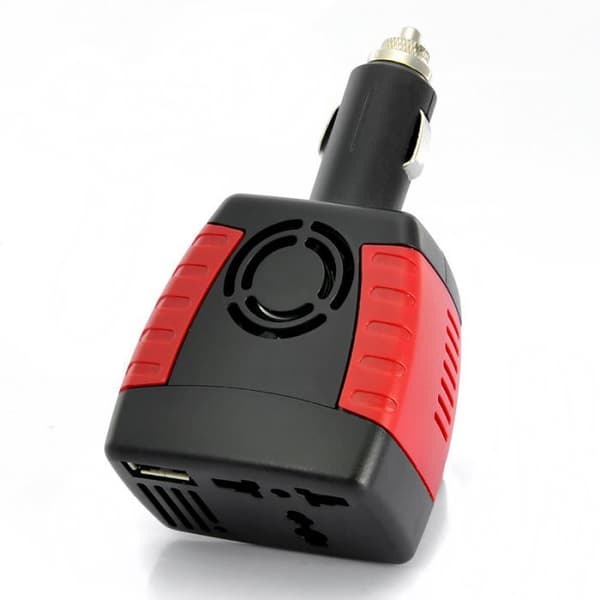 12V till 220V omvandlare - Universal - 150W - Cigarettändare - USB-utgång - Svart/röd