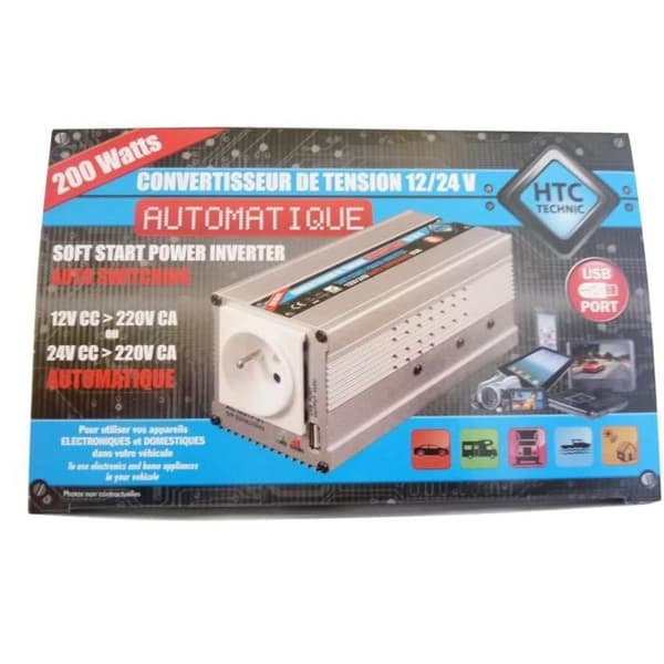 HTC Converter 12 / 24 V Automatisk 220 / 240 V 200 W USB 0,5 A