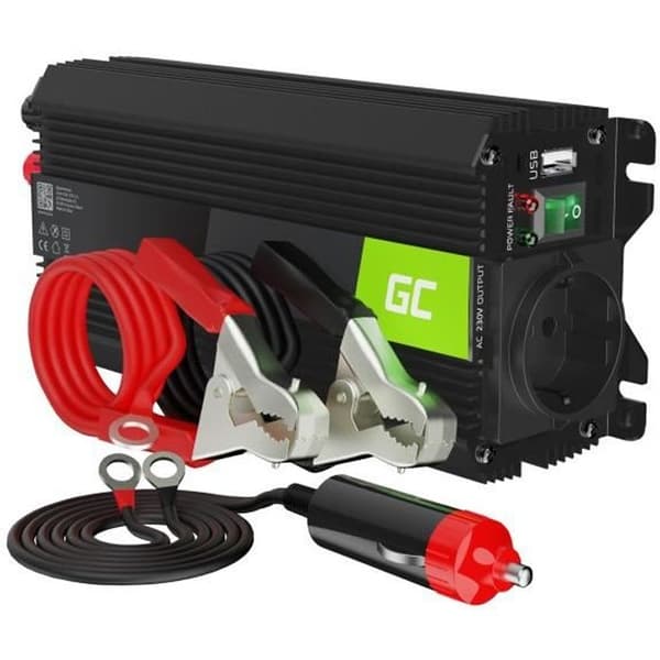 Spänningsomvandlare - Grön cell - 500W/1000W - Sinusformad - DC 12V till AC 230V - Resor, Camping
