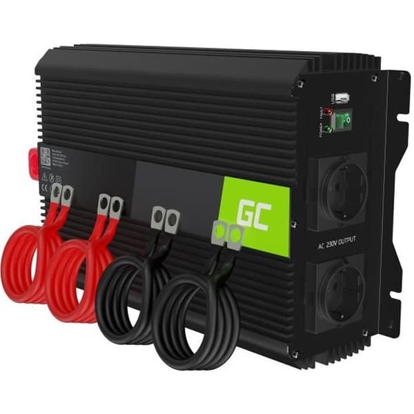 Spänningsomvandlare - Green Cell - 2000W/4000W - Modifierad sinus - DC 12V till AC 230V - Resecamping