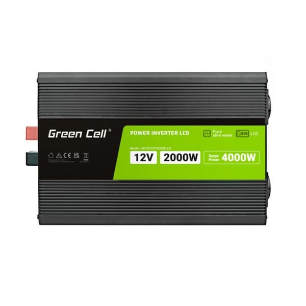 Green Cell - PowerInverter spänningsomvandlare med LCD-skärm 12V till 230V 2000W/4000W ren sinusvåg