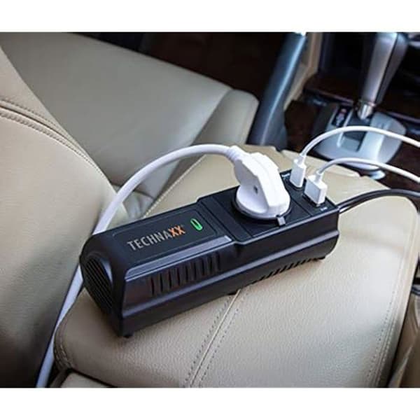 Bilomvandlare - TECHNAXX - 200W - 2 USB-portar - Schuko-kontakt - Multi-säkerhetsskydd