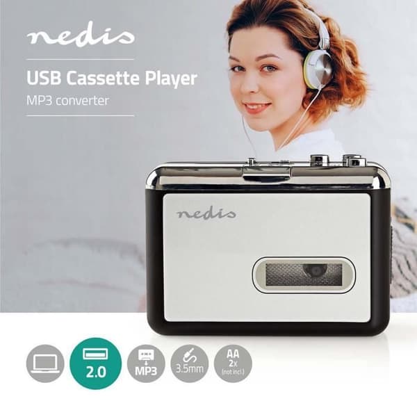 Kassettomvandlare - NEDIS - ACGRU100GY - Bärbar - USB - Batteri