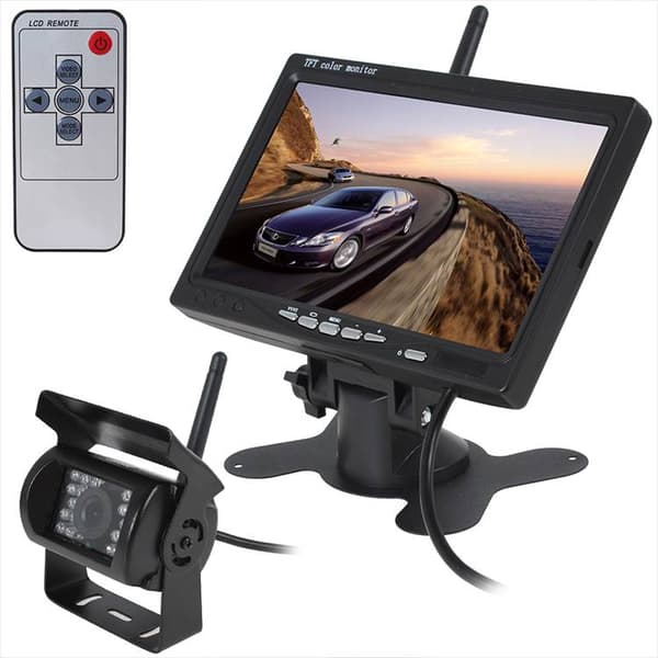 Trådlös backkamera, 7" display, Auto IR-mörkerseende, 120°, IP67, lång räckvidd