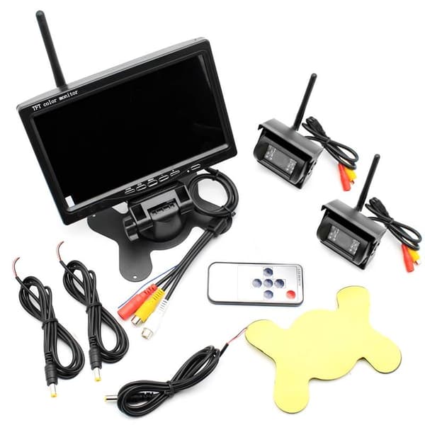 Trådlös backkamera-kit med dubbla kameror BK20PRO, 7" display, IR-LED, 120°, fjärrkontroll