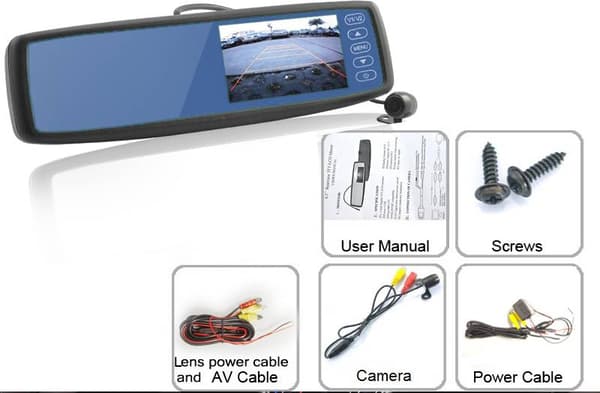 Backspegelkamera med 4.3" display, 2x Video in, Högtalare, 135 grader vidvinkel, vattentät kamera