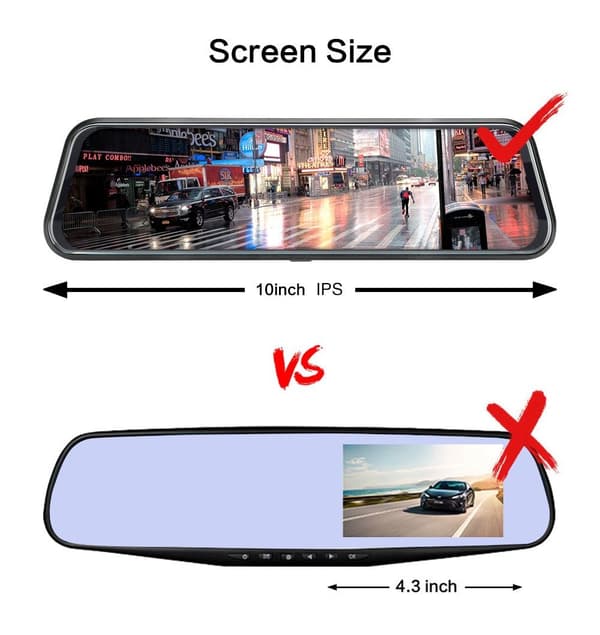 Smart Backkamera och Dashcam inbyggd i 10" Backspegel, GPS Stöd, 1080p HD, Inspelning, Nightvision