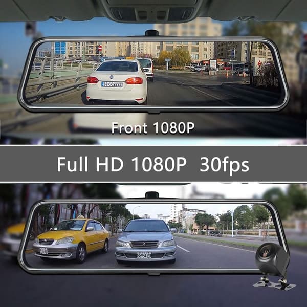 Smart Backkamera och Dashcam inbyggd i 10" Backspegel, GPS Stöd, 1080p HD, Inspelning, Nightvision