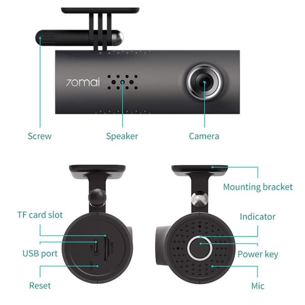 1080P HD mörkerseende körinspelare med hårdtråd/32G minneskort , G-sensor bilkamera, röststyrning, stöder trådlös anslutning