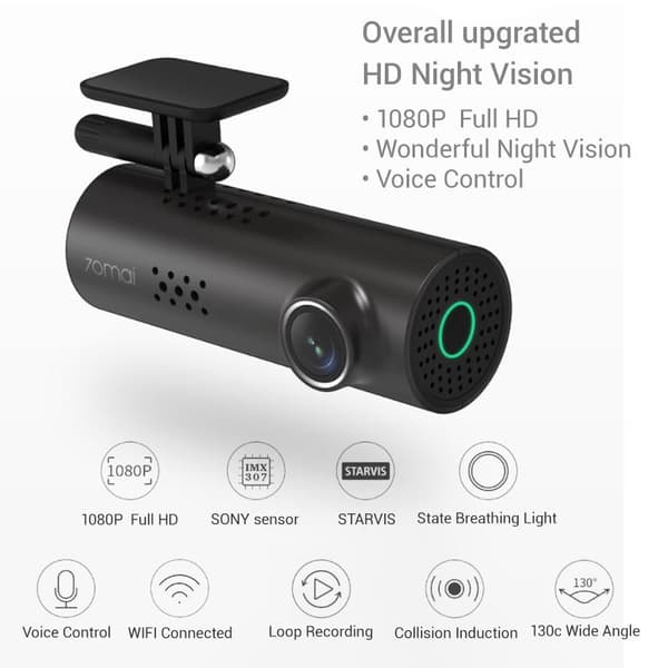 1080P HD mörkerseende körinspelare med hårdtråd/32G minneskort , G-sensor bilkamera, röststyrning, stöder trådlös anslutning
