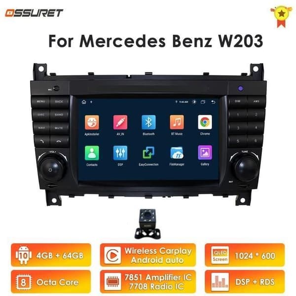 4G+64G 8 Core Android10 Bilradio Multimediaspelare för Mercedes Benz C Class W203 2004-2007 CLC CLK W209 Carplay GPS Navi
