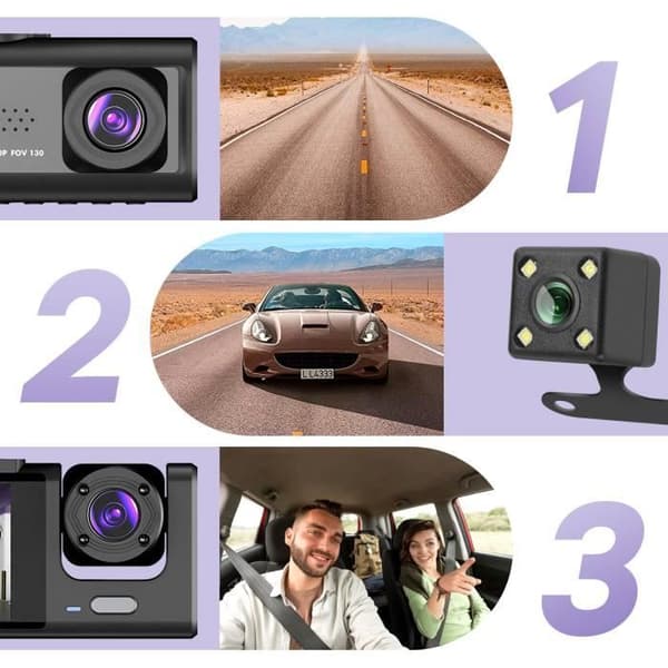 Dashcam Vindruta Fram Bak Interiör 1080p LED 2 tum Micro Black