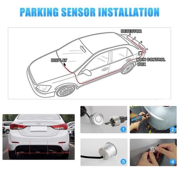 Backradarsats AD-YYFM-4 4 Autosensorer Parkeringssystem Parkering LED-skärm Svart