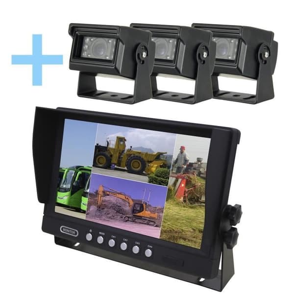 Yatek parkeringskamerasats bestående av en 9" AHD 1080P-skärm + 3 Yatek 1080P-backkameror
