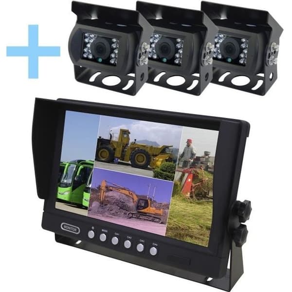 Yatek parkeringskamerasats bestående av en 9" AHD 1080P-skärm + 3 backkameror för Yatek 1080P parkering