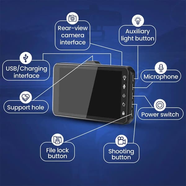 1080P HD Dual Dash Cam - Front and Rear Cameras, Night Vision, Motion Detection
