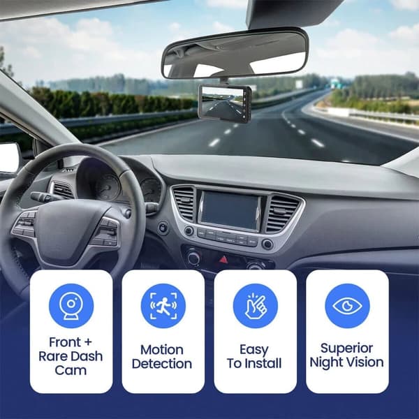 1080P HD Dual Dash Cam - Front and Rear Cameras, Night Vision, Motion Detection