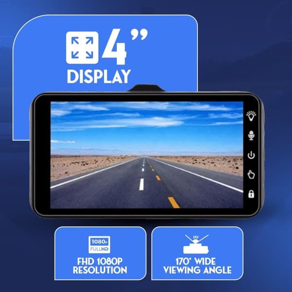 4″ Dash Cam Pro Car Camera Recorder Dual Front and Rear HD 1080P Night Vision