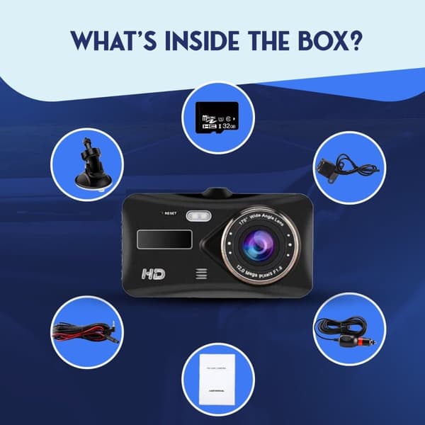 4″ Dash Cam Pro Car Camera Recorder Dual Front and Rear HD 1080P Night Vision