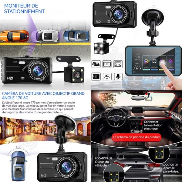 INN Car Dashcam 1080P HD med 2-skärmskamera 4-tums pekskärm Körinspelare Omvänd bild Bilkamera ombord