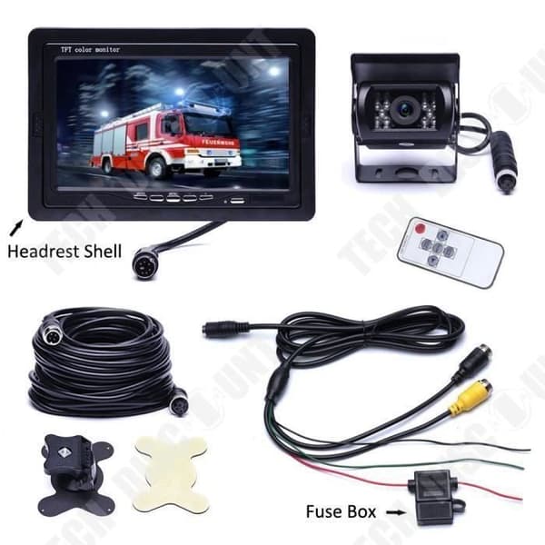 Kabelbackkamera med 18 IR LED nattsyn 7" TFT LCD-skärm för RV-Buss-Trailer-Bil - Husvagn (Ex-kabel)